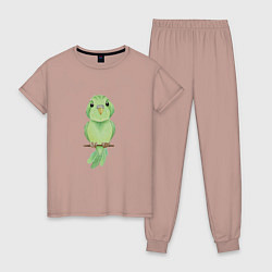 Пижама хлопковая женская Зелёная птица, цвет: пыльно-розовый