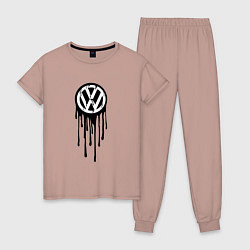 Пижама хлопковая женская Volkswagen - art logo, цвет: пыльно-розовый