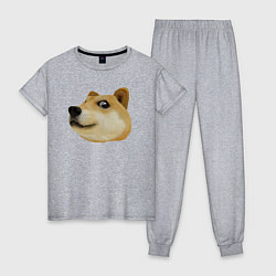 Пижама хлопковая женская Объёмный пиксельный пёс Доге внимательно смотрит, цвет: меланж