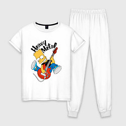 Пижама хлопковая женская Барт Симпсон - гитарист - heavy metal, цвет: белый