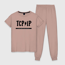 Пижама хлопковая женская TCPIP Connecting people since 1972, цвет: пыльно-розовый
