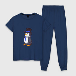 Пижама хлопковая женская Пингвин в цилиндре, цвет: тёмно-синий