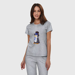 Пижама хлопковая женская Пингвин в цилиндре, цвет: меланж — фото 2