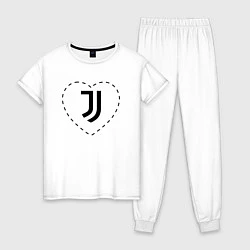 Пижама хлопковая женская Лого Juventus в сердечке, цвет: белый