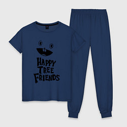 Пижама хлопковая женская Happy Three Friends - LOGO, цвет: тёмно-синий