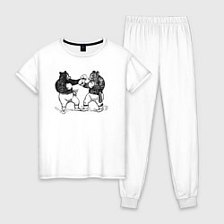Пижама хлопковая женская Медведи боксеры, цвет: белый