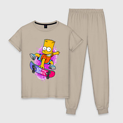 Пижама хлопковая женская Барт Симпсон на скейтборде - Eat my shorts!, цвет: миндальный