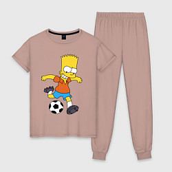 Пижама хлопковая женская Барт Симпсон бьёт по футбольному мячу, цвет: пыльно-розовый