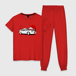 Пижама хлопковая женская Subaru Impreza WRX Sti Retro JDM, цвет: красный