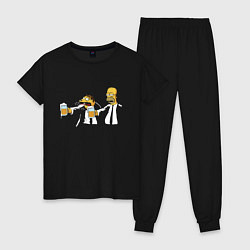 Пижама хлопковая женская Гомер и Барни: Криминальное чтиво, цвет: черный