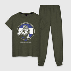 Пижама хлопковая женская Krav-maga emblem tiger, цвет: меланж-хаки