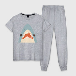 Пижама хлопковая женская Милая маленькая акула, цвет: меланж
