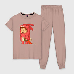 Пижама хлопковая женская Забавный малыш-зайка, цвет: пыльно-розовый