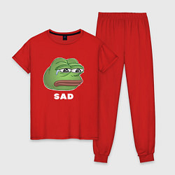 Пижама хлопковая женская Sad Pepe art, цвет: красный
