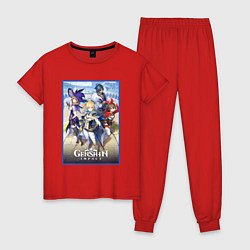 Пижама хлопковая женская Genshin impact : персонажи, цвет: красный