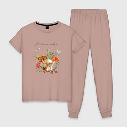 Пижама хлопковая женская Autumn Vibes from the Forest, цвет: пыльно-розовый