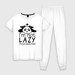 Пижама хлопковая женская Я не ленивый я просто быстро устаю - панда, цвет: белый