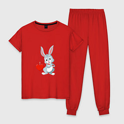 Пижама хлопковая женская Влюблённый кролик, цвет: красный