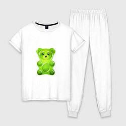 Пижама хлопковая женская Желейный медведь зеленый, цвет: белый
