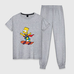 Пижама хлопковая женская Барт Симпсон на скейте, цвет: меланж