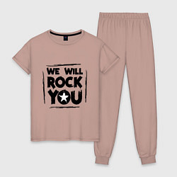 Пижама хлопковая женская We rock you, цвет: пыльно-розовый