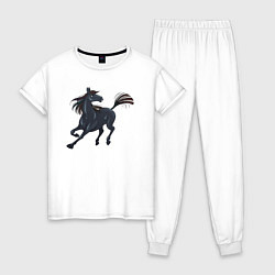 Пижама хлопковая женская Лошадь мустанг, цвет: белый