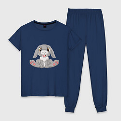 Пижама хлопковая женская Кролик - Улыбашка, цвет: тёмно-синий