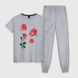 Пижама хлопковая женская Четыре розы, цвет: меланж