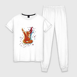 Пижама хлопковая женская Лиса в огне, цвет: белый