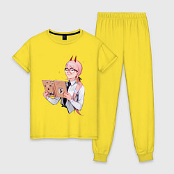 Пижама хлопковая женская Пауэр читает книгу, цвет: желтый