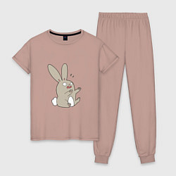 Пижама хлопковая женская Испуганный кролик, цвет: пыльно-розовый