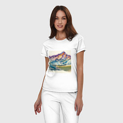 Пижама хлопковая женская Акварельные горы, цвет: белый — фото 2