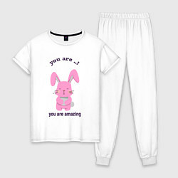 Пижама хлопковая женская Год розового кролика, цвет: белый