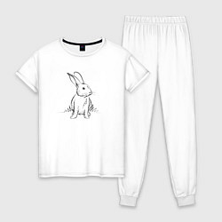 Пижама хлопковая женская Контурный заяц, цвет: белый