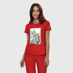 Пижама хлопковая женская Кон арт - Инцидент Кэмоно, цвет: красный — фото 2