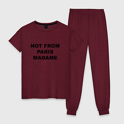 Пижама хлопковая женская Not from Paris madame, цвет: меланж-бордовый