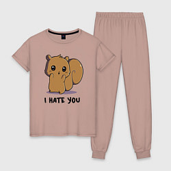 Пижама хлопковая женская I hate ypu - squirrel - cutie, цвет: пыльно-розовый
