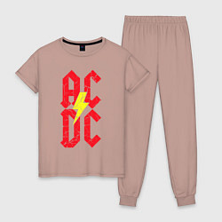 Пижама хлопковая женская AC DC logo, цвет: пыльно-розовый