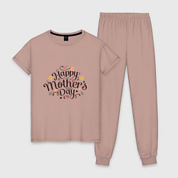 Пижама хлопковая женская Happy Mothers Day, цвет: пыльно-розовый