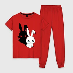 Пижама хлопковая женская Милый кролик - ангелочек или дьяволёнок?, цвет: красный