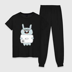 Пижама хлопковая женская Кролик с модным телефоном, цвет: черный