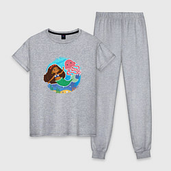 Пижама хлопковая женская Маленькая русалочка с медузой, цвет: меланж