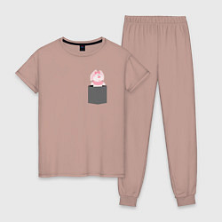 Пижама хлопковая женская Кролик розовый в кармане, цвет: пыльно-розовый