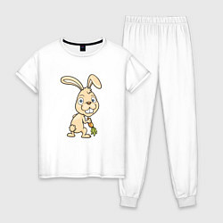 Пижама хлопковая женская Кролик с морковкой, цвет: белый