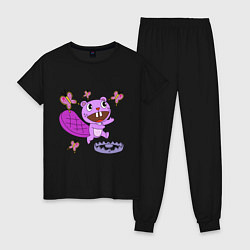 Пижама хлопковая женская Toothy trap, цвет: черный