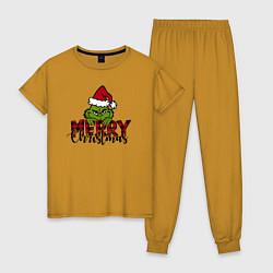 Пижама хлопковая женская Гринч Merry Christmas, цвет: горчичный