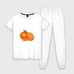Пижама хлопковая женская Мандарины цитрусовые, цвет: белый