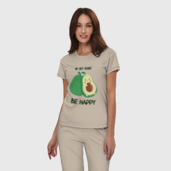 Пижама хлопковая женская Dont worry be happy - avocado, цвет: миндальный — фото 2