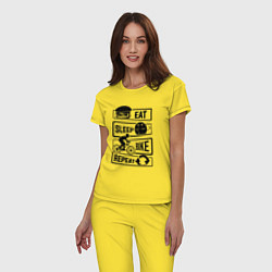 Пижама хлопковая женская Eat sleep bike repeat art, цвет: желтый — фото 2