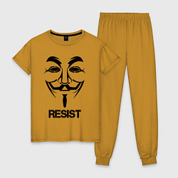Пижама хлопковая женская Guy Fawkes - resist, цвет: горчичный